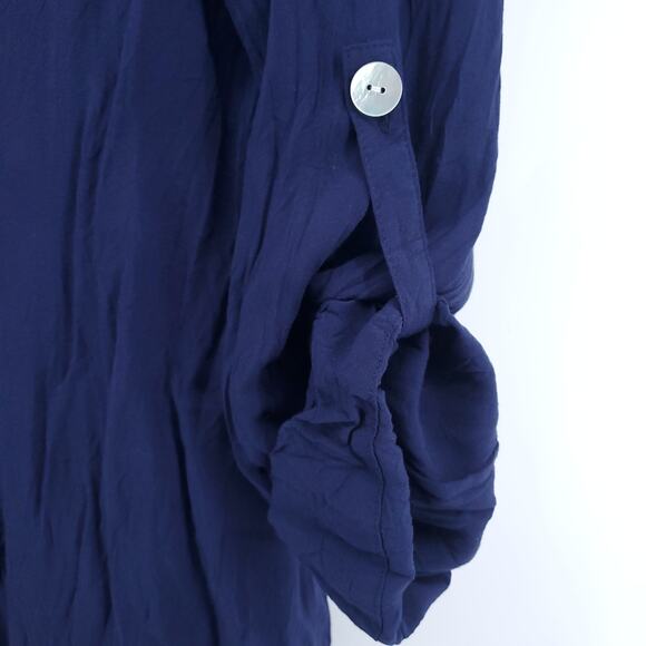 Soft Surroundings Women Assymetrical Ivory Button Down Wrap Roll Tab Sleeve| L - Picture 9 of 10